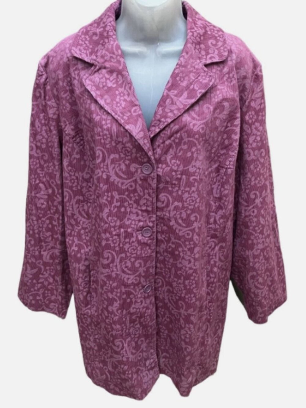 Vintage Denim & Co Purple Paisley Corduroy Jacket / Coat! Size 2X, PLUS, 90's!